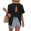 Women's Solid Color Round Neck Short Sleeve Casual T-shirt with Back Slit
