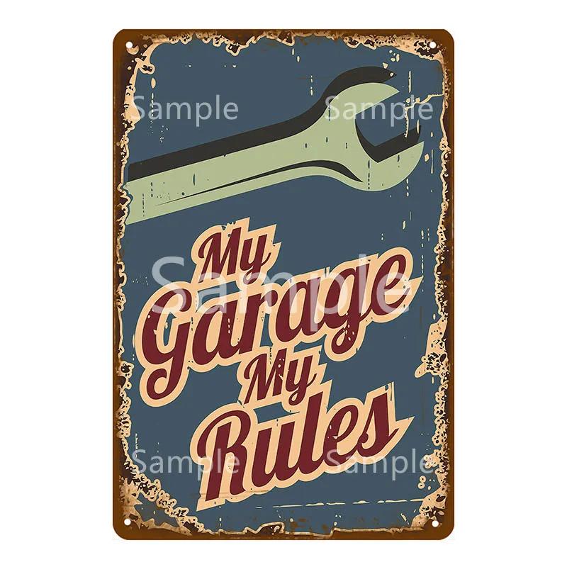 Vintage V8 Lounge Garage Decor Cars Metal Tin Signs Garage Rules Gas Oil Bar Painting Poster Plaque Pub Wall Decor YL048 20x30cm