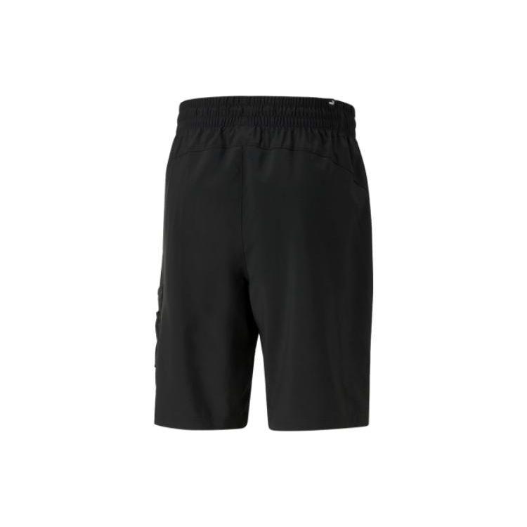 Puma Solid Color Logo Print Mid Rise Drawstring Straight Leg Casual Shorts Men Shorts Black 675581-01