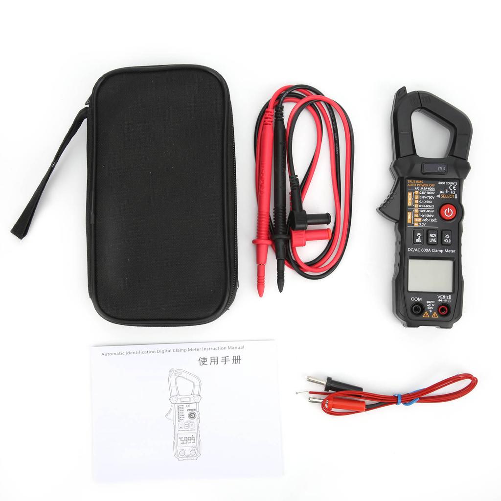 ST210 Digital Clamp Meter Multimeter Automatic AC DC Voltage Current Tester with 6000 Counts Black
