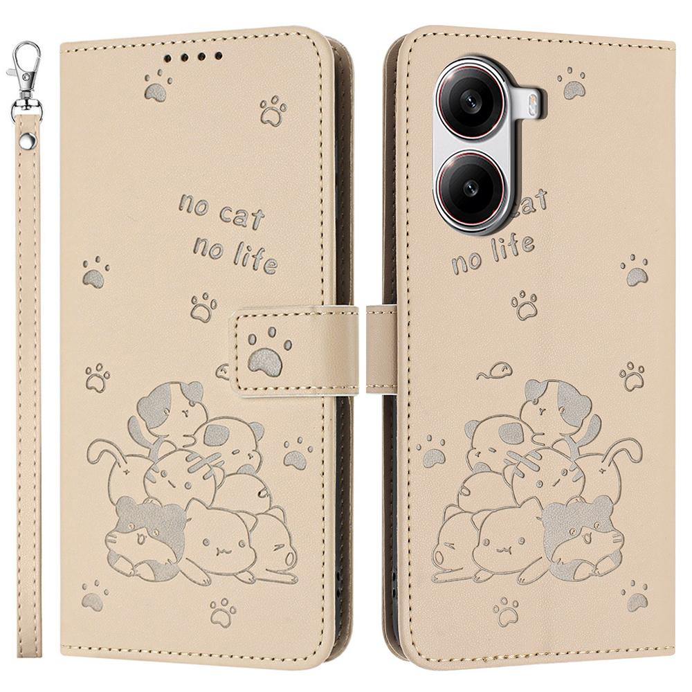 Wallet Case for Xiaomi Redmi Turbo 4 5G/Poco X7 Pro 5G Cats Imprint Leather Phone Cover with Strap