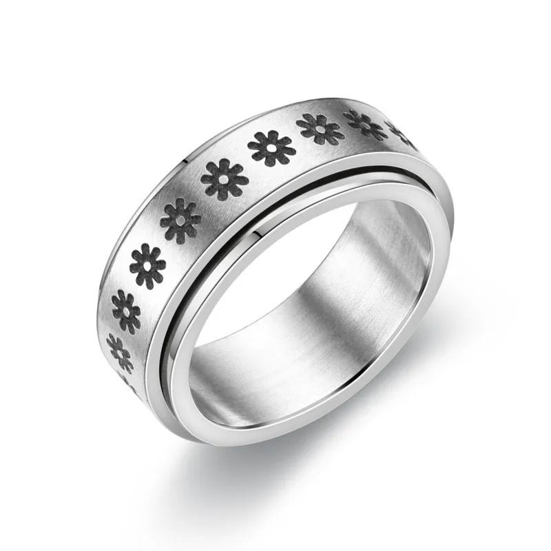 Trendy Punk Anxiety Ring for Women And Men with Moon Design Stainless Steel Anti-Stress Fidget Ring Fashionable Rotating
