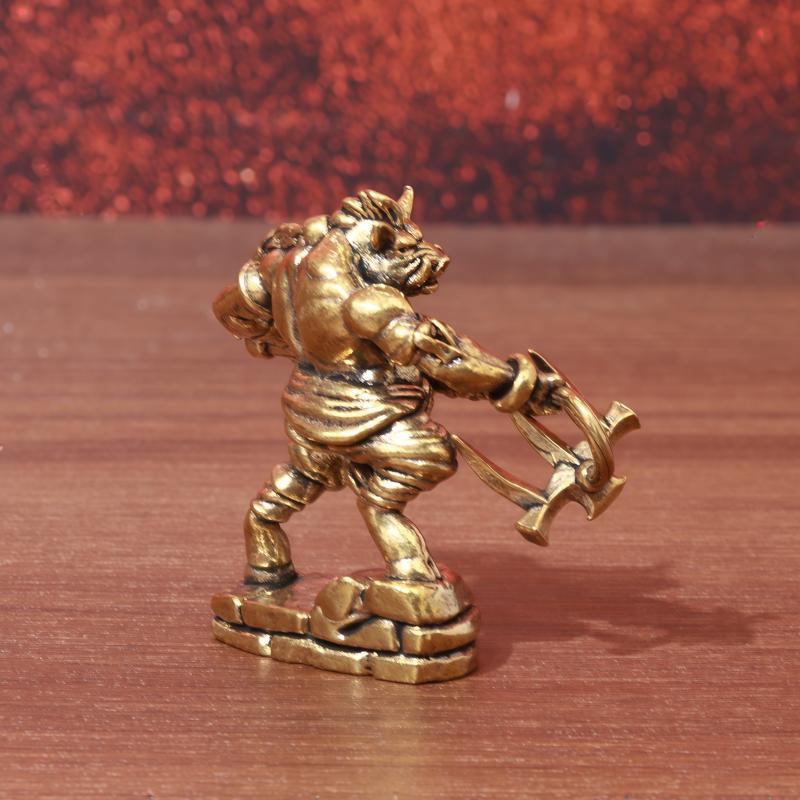 Solid Brass Pig Warrior Statue Fine Handcraft Vintage Look For Home Office Desk Decor Collection Gift