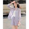 Women's Elegant Long-Sleeve Top & Shorts Set