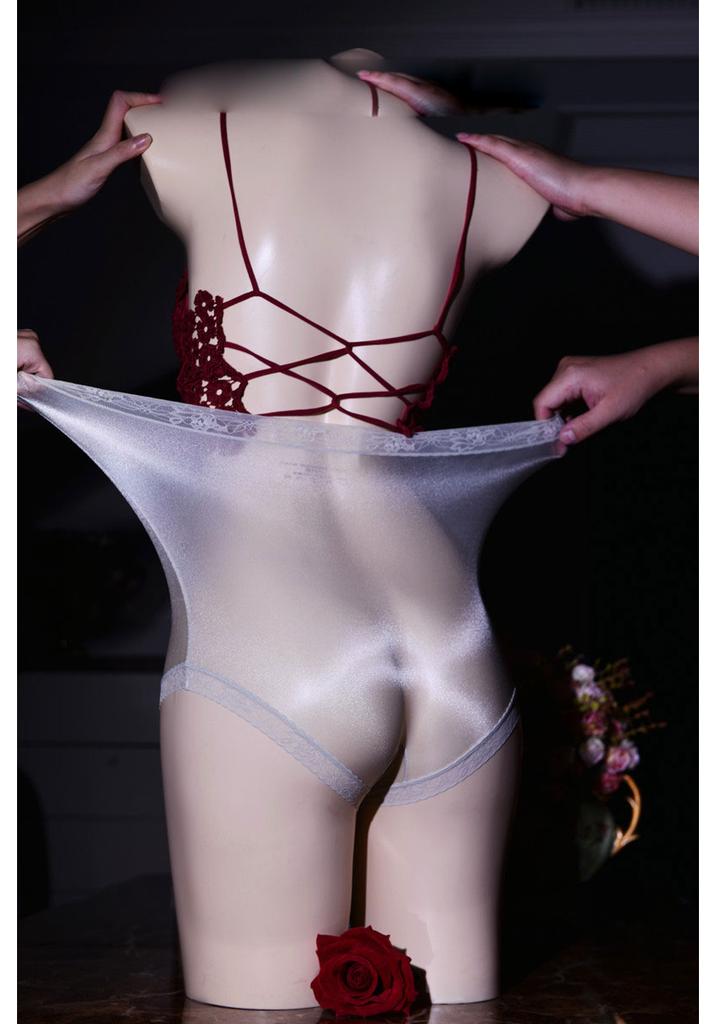 Sexy Women Ice Silk Smooth Shiny Open Crotch Briefs Elastic Sissy Lingerie Thong Breathable Underwear Sheer See Through Briefs
