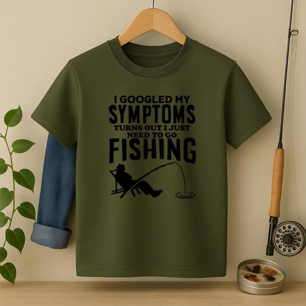 Funny Fishing Man Tshirt I Googled My Symptoms Turns Out I Just Need Togo Fishing Graphic T Shirts Unisex Adult Cotton Tops Tee S