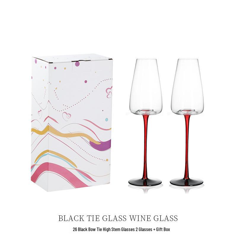 Burgundy Red Wine Glass with Black Base - Crystal Champagne, Concave Bottom, Tall Stem for Home Use