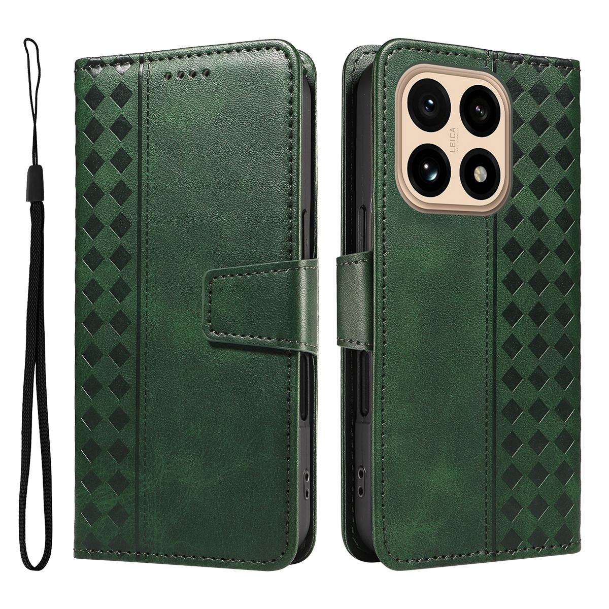 

For Xiaomi 15T Leather Case Wallet Stand Grids Imprinted Phone Cover with Strap