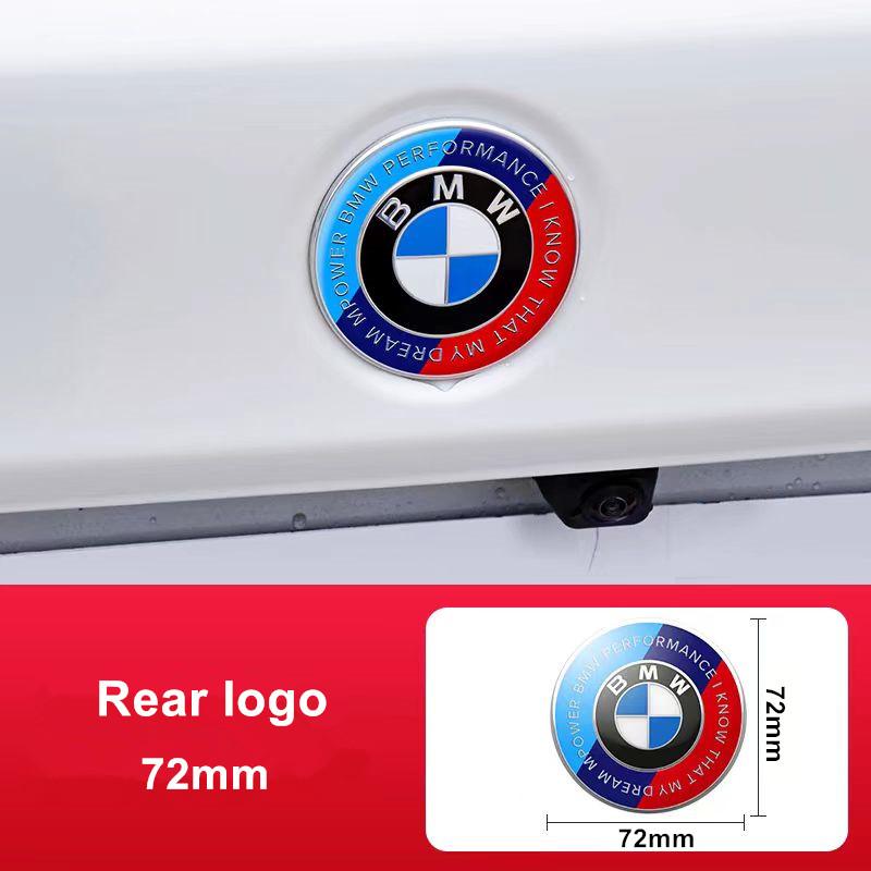 Emblemat na maskę przednią z logo BMW na 50-lecie 81mm+Znaczek tylny 74mm+Dekielek na piastę koła 68mm+Naklejka na kierownicę 56mm 46mm