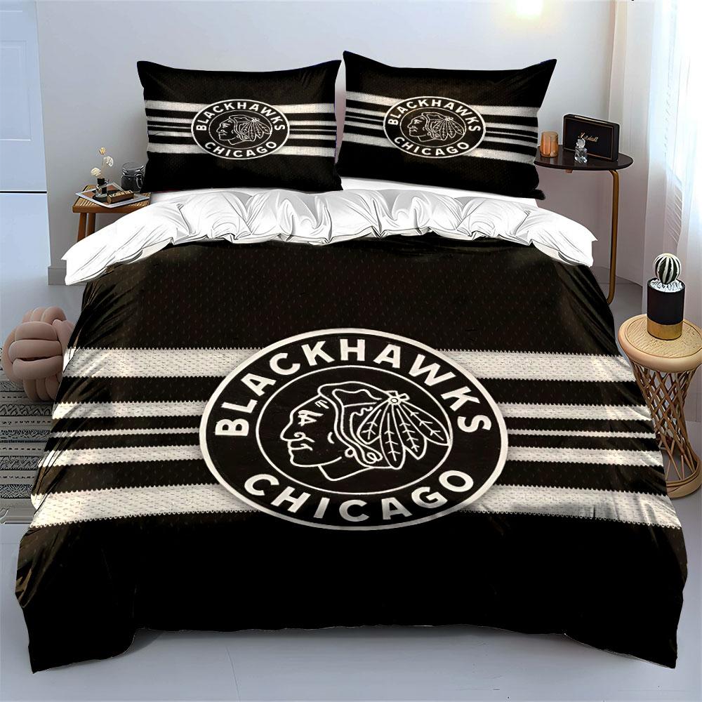Blackhawks Chicago Logo Design Biancheria da letto Copripiumino Set Copripiumino Federe (1*Copripiumino 2*Federe, senza piumino)