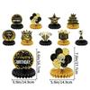9 Pcs Happy Birthday Party Table Decorations | Black And Gold Birthday Center Pieces For Table | Honeycomb Table Centerpieces