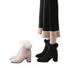 (real rabbit fur) high heels winter velvet new thick heel Martin boots autumn and winter models with cheongsam and skirt