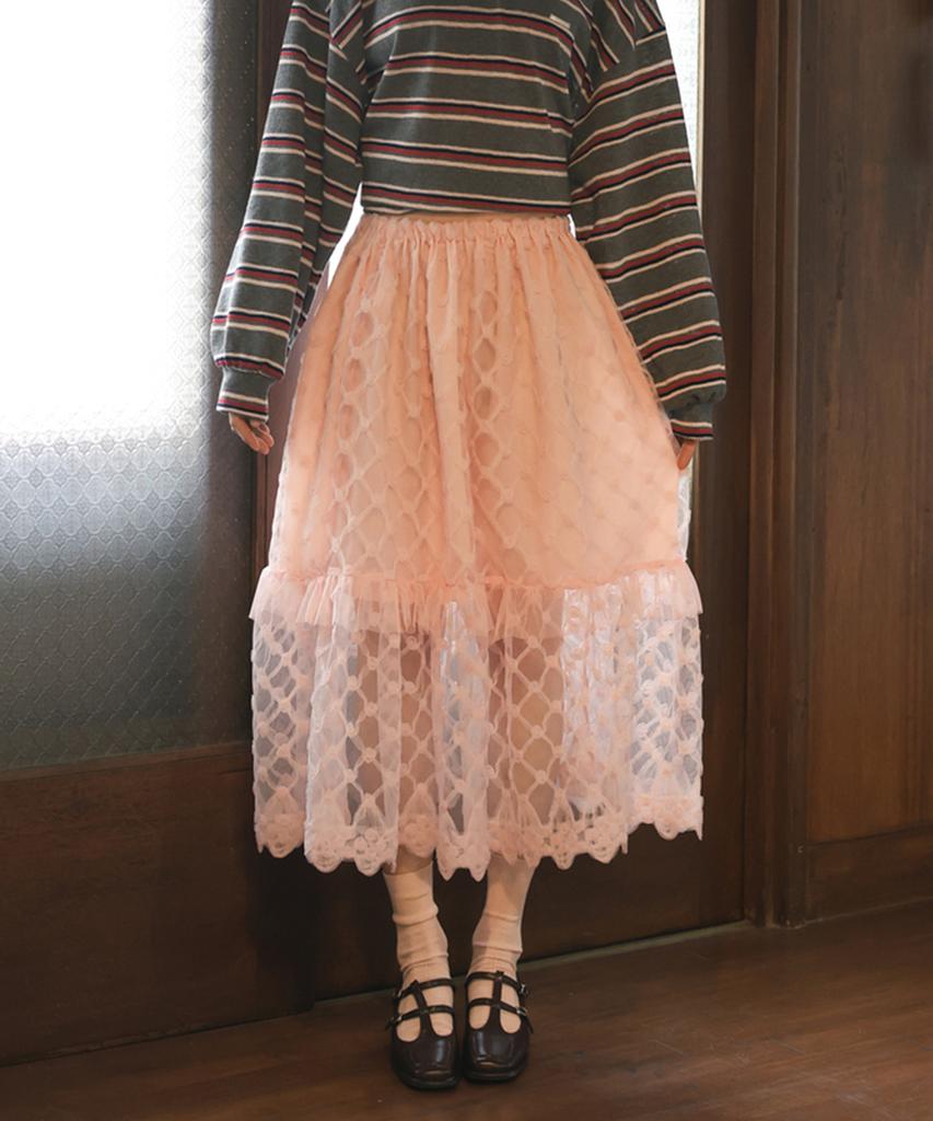 SORDI Mesh Layered Skirt_Pink