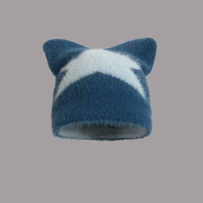 Autumn and winter new five-pointed star star embroidery adult wool cap fashion sweet and spicy cat ears warm hat