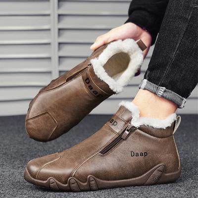 Leder Herrenschuhe für Männer 2025 Winterstiefel für Männer Reißverschluss Sneaker Warme Stiefeletten Kurze Plüschschuhe