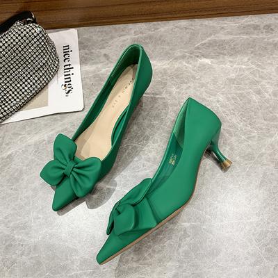 Fashion 2024Bow-knot Women's Pumps Fashion Slip-on High Heels Sexy Pointed Office Shoes Solid Color Shoes Modern Party Dress Pumps
