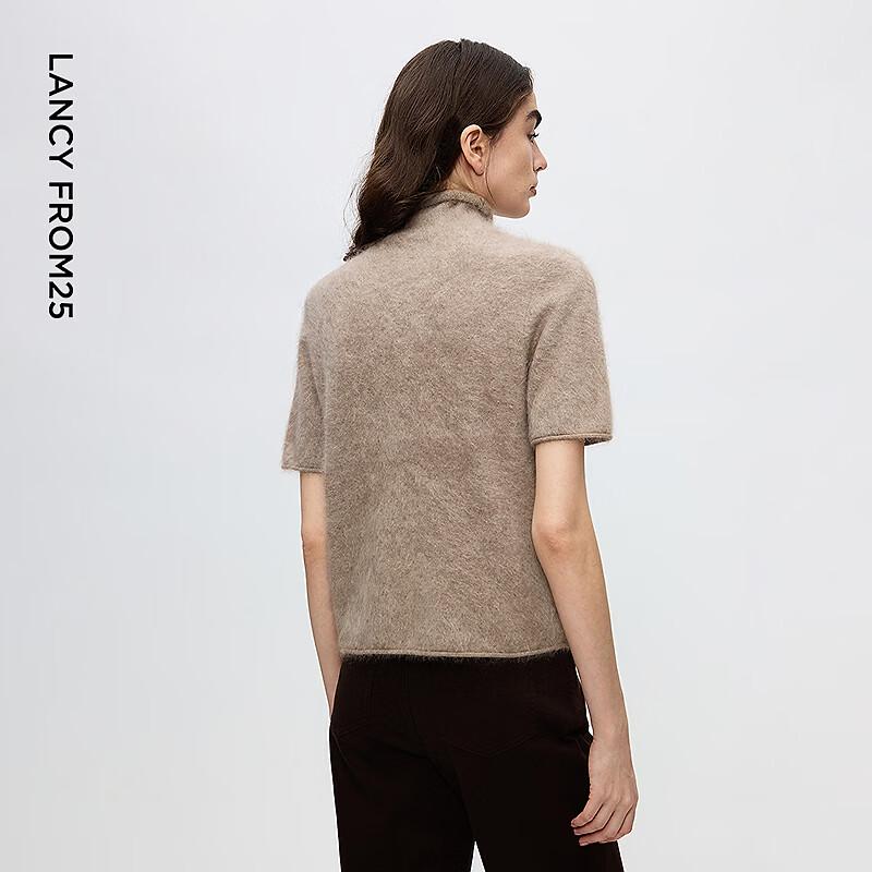 Women's Cashmere Mock Neck Short Sleeve Knit Top