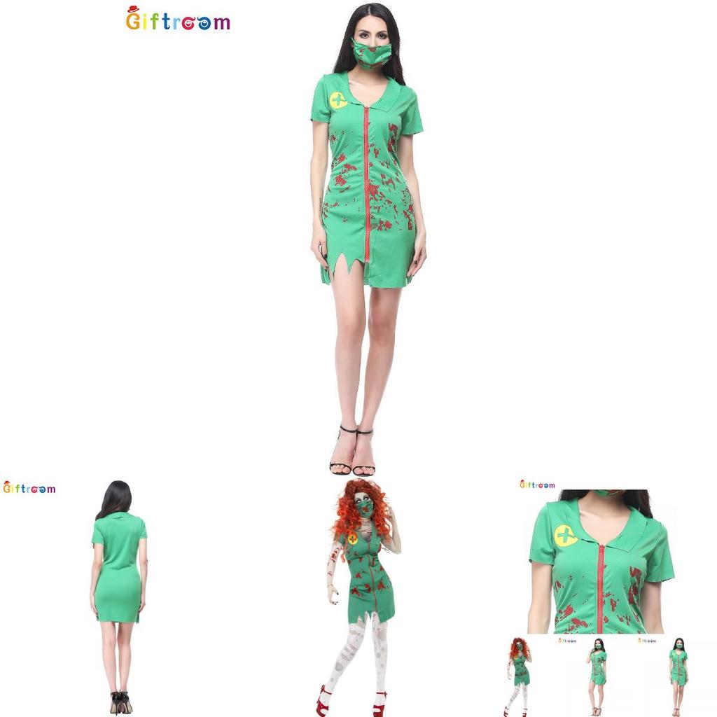 Adult Witch Costume Green Dress With Blood Accents Perfect For Halloween Parties