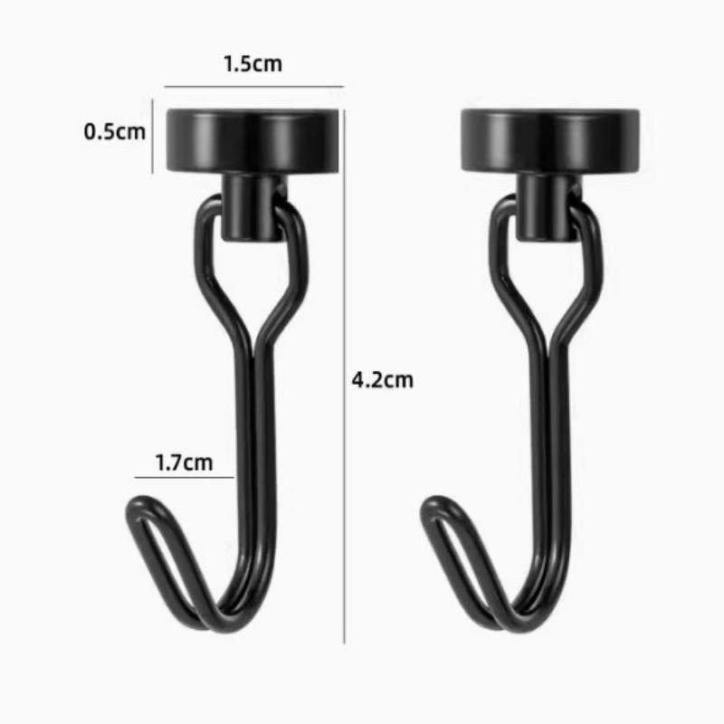 Neodymové magnetické háčky 5KG - 360° otočné věšáky bez vrtání na lednici/dveře, 4 ks vysoce odolný kuchyňský organizér (Černá bílá)