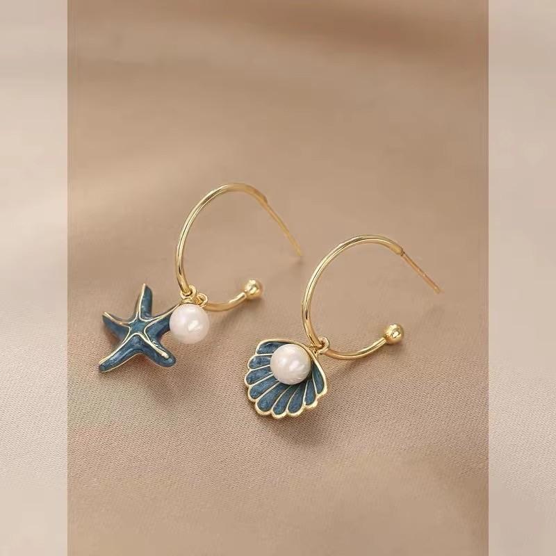 

Bohemia Blue Pink Cute Starfish Shell Drop Earrings For Women Colorful Summer Fashion Jewelry Gift for Friend синий