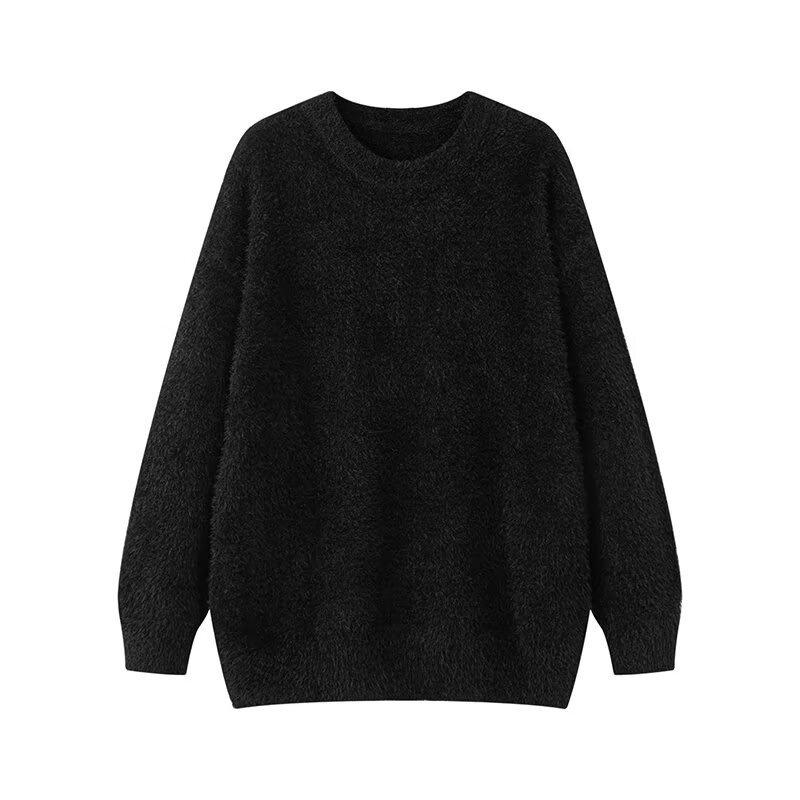 Men's Retro Crew Neck Loose Knit Sweater - Fluffy, Casual, and Versatile for Autumn & Winter