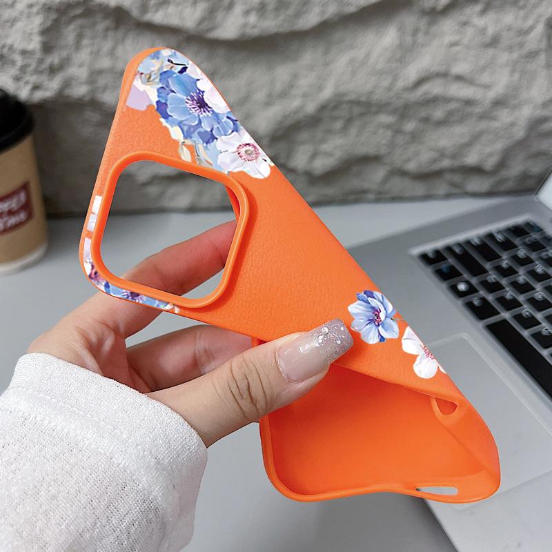 Flower Patterned Phone Case For iPhone 17 Air 16 15 14 Pro Max 13 12 Pro 11 17 16e Shockproof Soft Silicone Leather Texture Cover