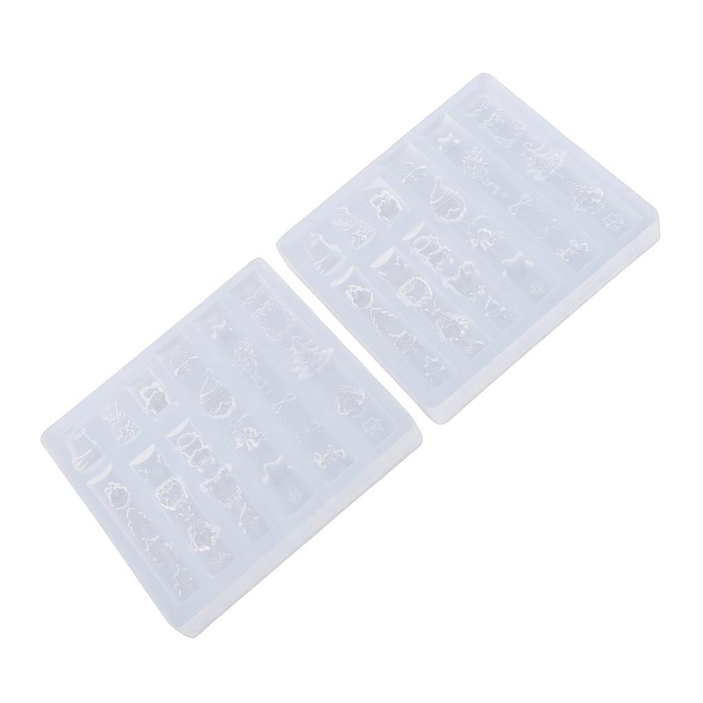 2 Pcs Xmas 3D Nail Mold Reusable Cute Silicone Nail Mold Xmas Tree Snowflake Carving Template