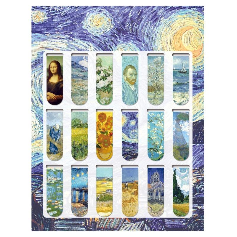 18 Pcs Magnetic Bookmarks Van Gogh Oil Painting Starry Sky Literary Magnet Book Page Holder