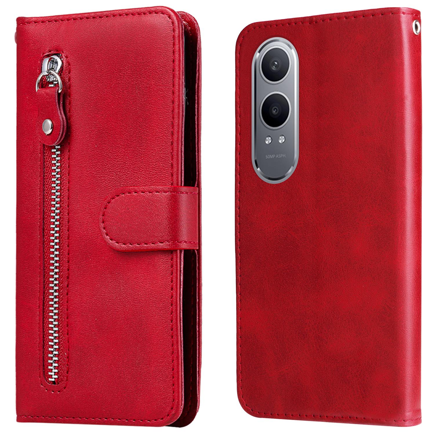 

For OnePlus Nord CE4 Lite 5G/Oppo K12x 5G (China) (China) Case Zipper Pocket PU Leather Phone Cover Red