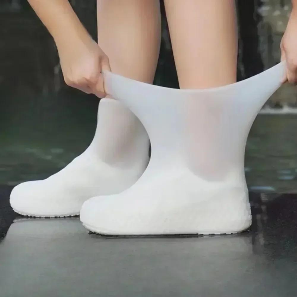 2pcs Waterproof Silicone Shoe Cover High Elasticity Neutral Rain Boots Reusable In Rainy Weather Anti Slip ShoeCover Accessories