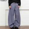 INCERUN Men Zip-up Waist Plaid Print Casual Long Straight Pants Bottoming