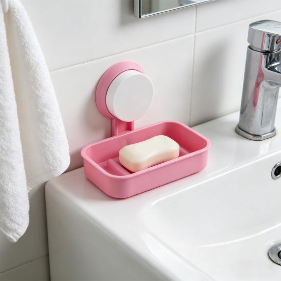Suction Cup Soap Box Wall Mounted with Drainage Soap Dish Macaron Colors Space Saving Soap Tray for Bathroom Kitchen