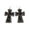 Y2k Hot Girls Colored Diamond Leopard Print Large Flocking Cross Dangle Earrings for Women Punk Exaggeration Jewelry Accessory