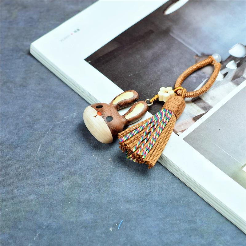 Handcrafted Wooden Rabbit Zodiac Keychain Pendant for Bags & Backpacks