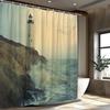 1pc Vintage Lighthouse Shower Curtain - Solitary White Lighthouse, Rocky Coastline, Grey Ocean Waves, Nautical Coastal Design