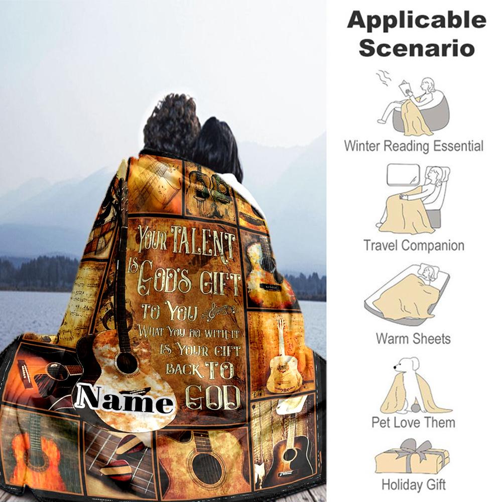 Guitar Lover Customize Text Blanket Cozy Personalized Blanket Durable Comfort Suitable for Living Room Office Chair Home Decor Chair All-Season Use