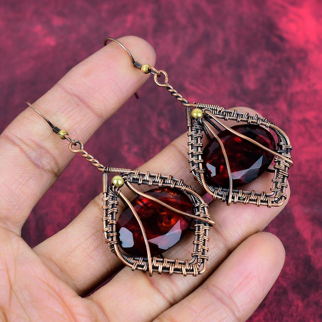 Faceted Ammolite Earrings Copper Wire Wrapped Earring Handmade Gemstone Earrings Ammolite Jewelry Anniversary Gifts Wonderful Copper Jewelry