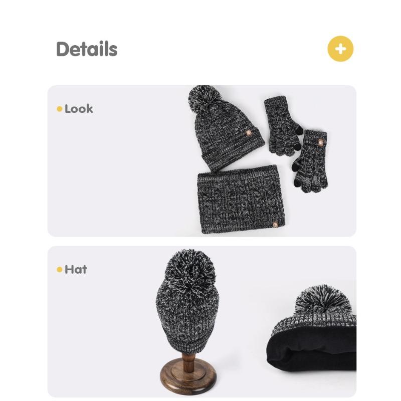 Winter Strick Woll Bommelmütze, Schal, Handschuhe, 3-teiliges Set, Kinder Samt Warme Mütze