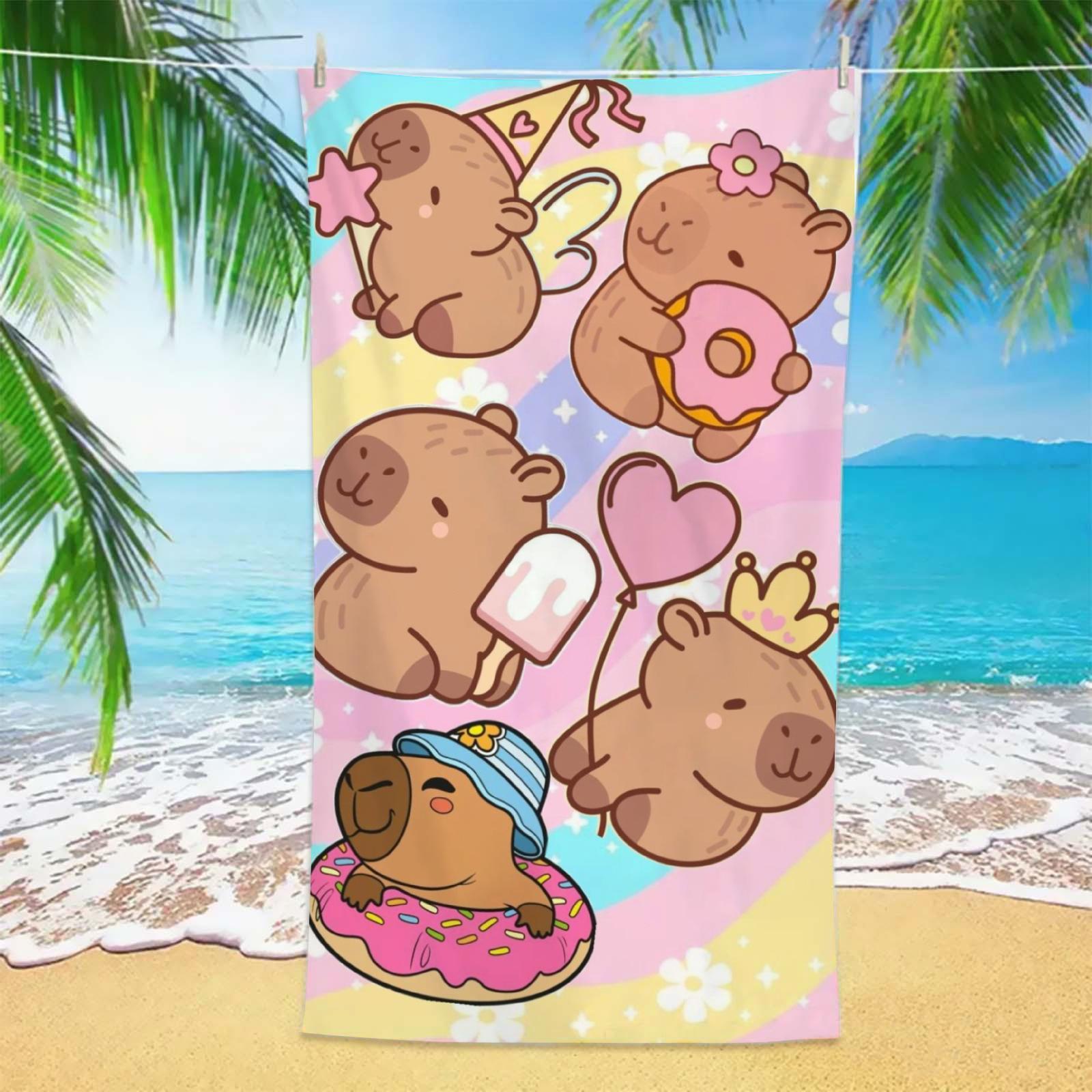 

1PC Cute Capybara Beach Towel Cartoon Animal Microfiber Quick Dry Absorbent Soft Towel for Beach Pool Travel Kids Women Summer W40*H60(CM)
