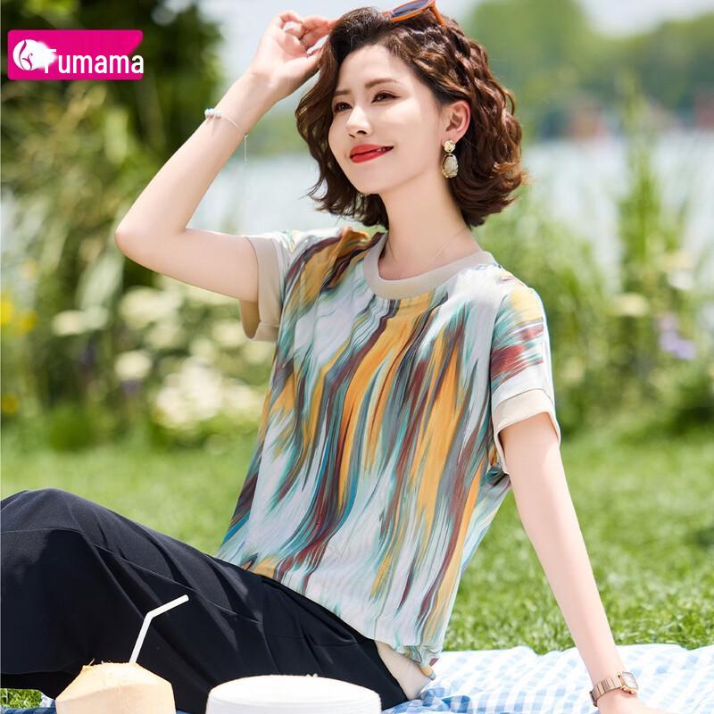 Women s Artistic Print Round Neck T-Shirt 3XL