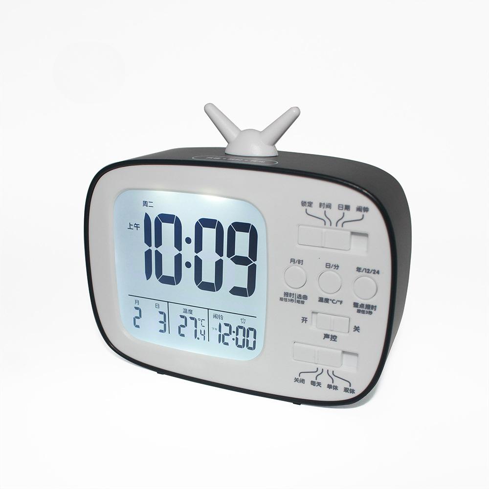 Creative Retro TV Alarm Clock Electronic Clock At The Bedside of The Student Dormitory Voice Broadcast Electronic Gifts