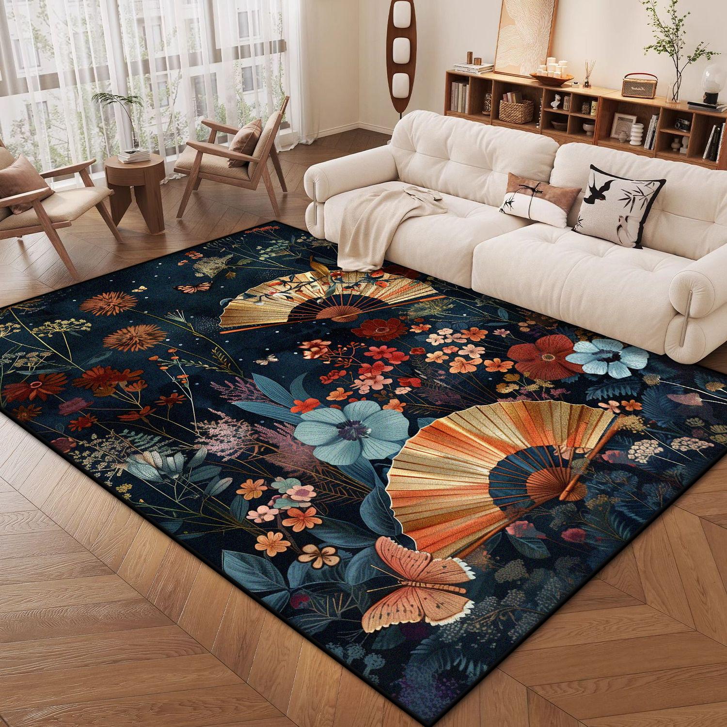

Oriental Luxury Rugs Flower Design Soft Carpet for Living Room Bedroom Study Antiskid Mat Easy Clean Decor 60*90cm