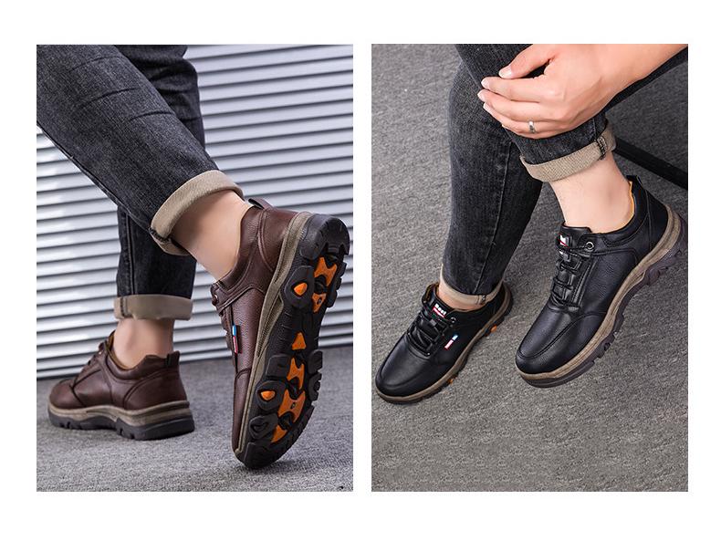 Men's Winter Velvet-Lined Leather Snow Boots - Warm, Thick-Soled, Casual Outdoor Sports Shoes