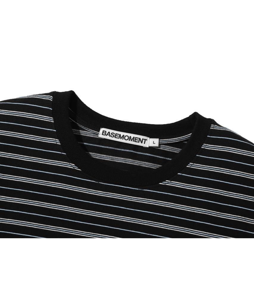 BASEMOMENT Striped Border Crop T-Shirt Black