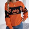 Autumn Winter Halloween Pumpkin Print Pullovers Sweaters Women Long Sleeve Casual Woman Sweater Elegant Round Neck Loose Warm Ladies Knit Jumper 25366