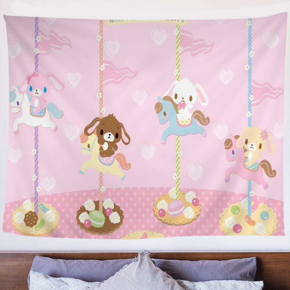 Sugar Bunnies Dreamland Carousel Anime Tapestry Hippie Flower Wall Carpets Dorm Decor Wall Hanging Home Decor