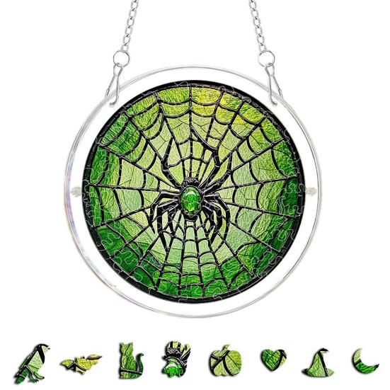 Halloween Acrylic Puzzle Decor, 2D Ghost Pumpkin Skeleton Hanging Sign, Faux Stained Glass Spooky Puzzle for Party Home Decor, Stress Relief Toy