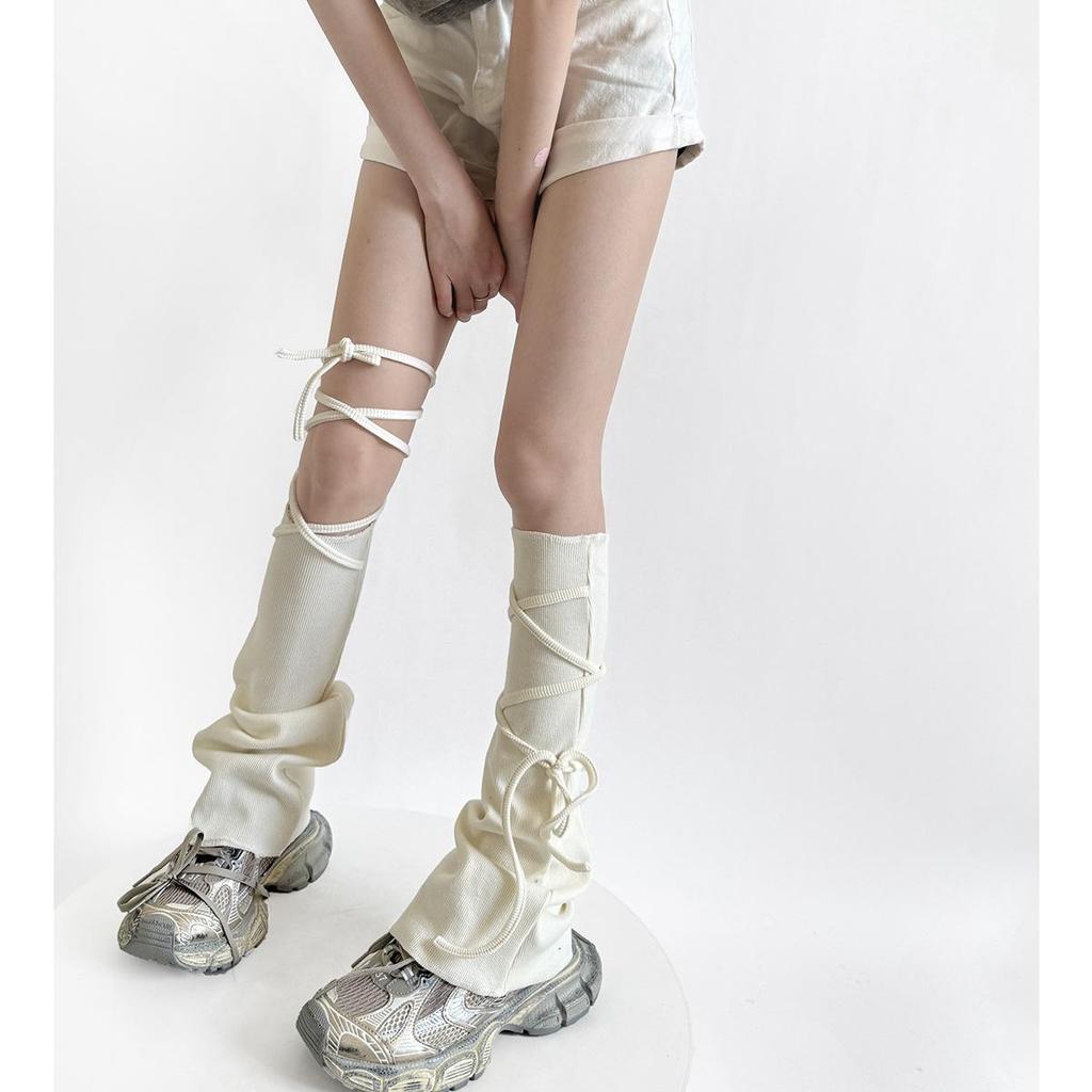 Y2K Harajuku Style Gray Trapezoid Lace-up Leg Warmers for Women