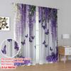 Flat Printing Window Curtains Purple Flower Butterfly Digital Printed Polyester Drapes Birthday Party Use Curtain Set Of 2 Made Washable