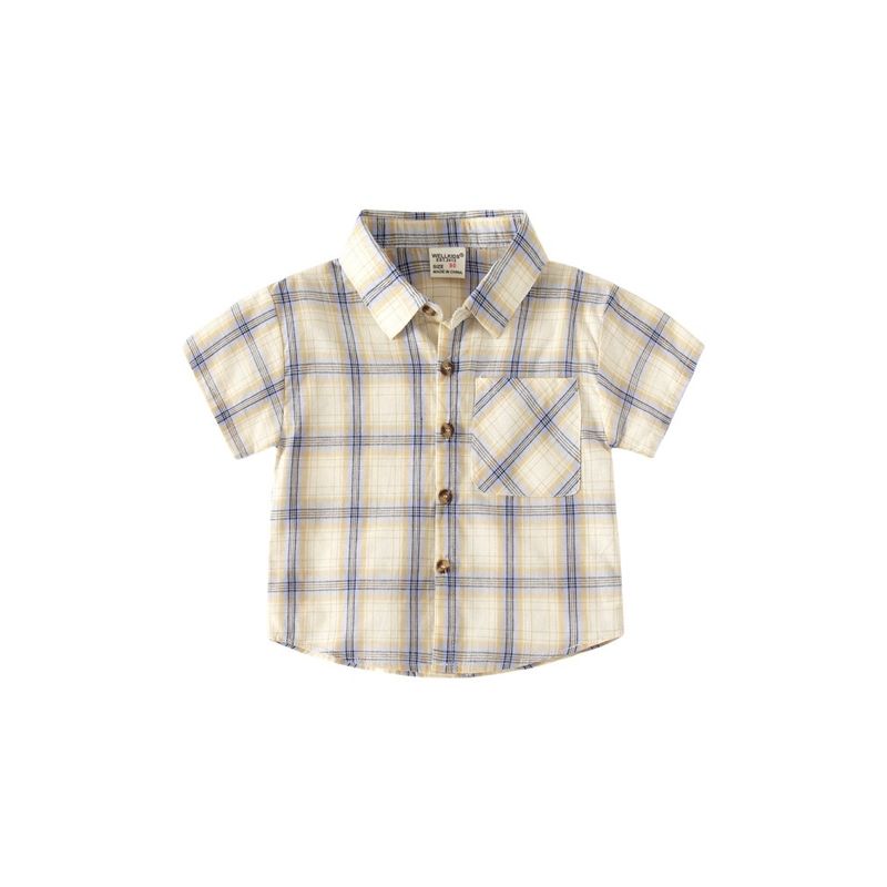 Summer Boys' Short-Sleeved Plaid Shirt, Baby Boy Polo Shirt, Half-Sleeved Collared Top, Pure Cotton Kidsren's Shirt, Kidsren's Clothing